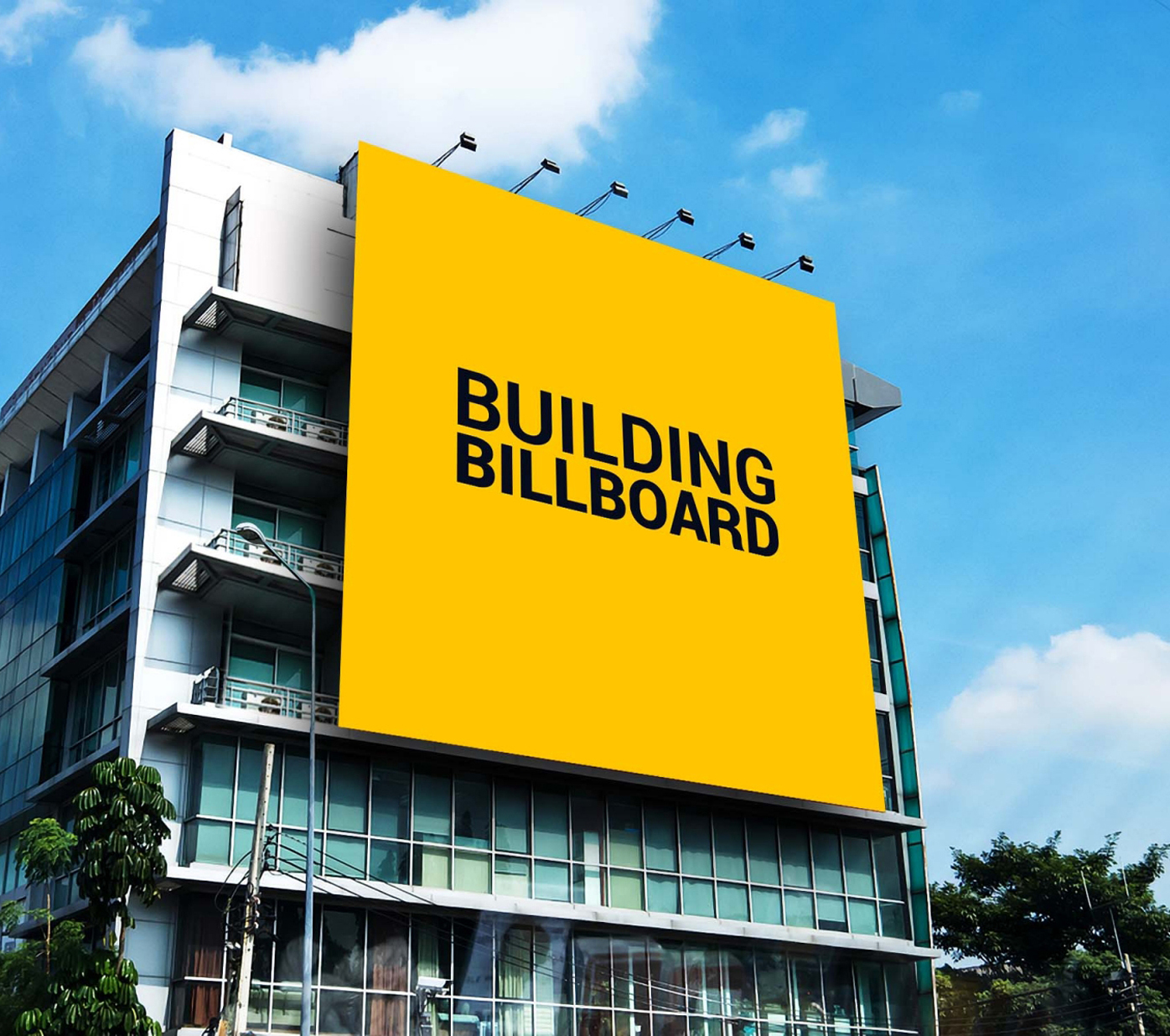 Wall hoarding billboard with orange background and model